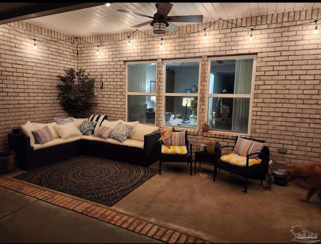 view of patio with an outdoor hangout area and ceiling fan