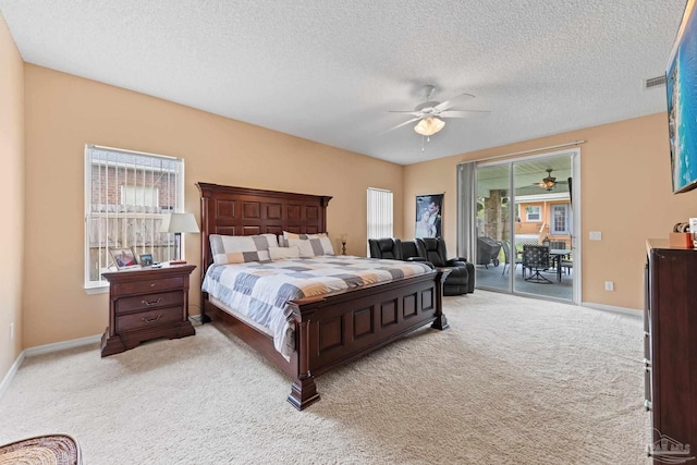 10108 Castleberry Blvd, Pensacola, FL 32526 - bedroom with access to outside, light carpet, ceiling fan, and a textured ceiling