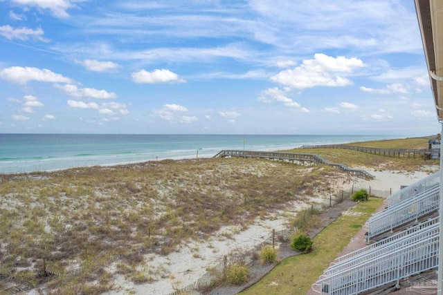 view of water feature with a beach view