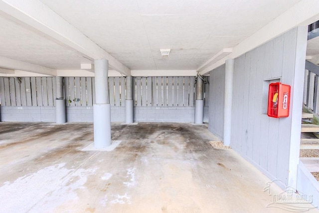 parking garage with concrete block wall