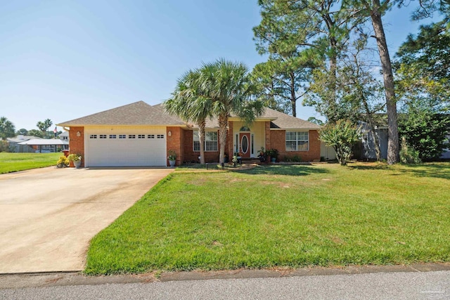 ranch-style house with a front lawn and a garage