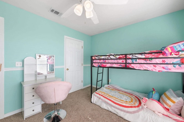 bedroom with carpet floors and ceiling fan