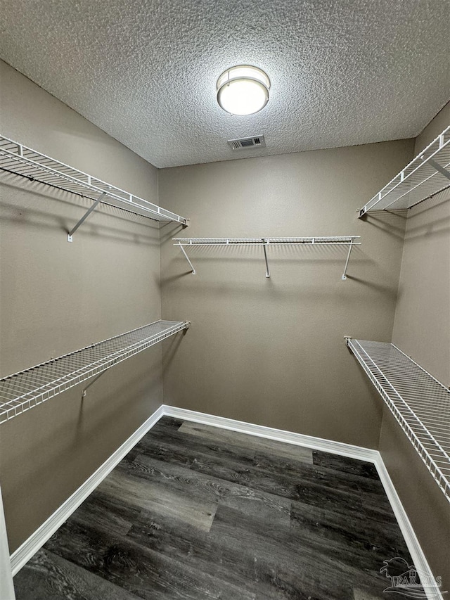 walk in closet with visible vents and wood finished floors