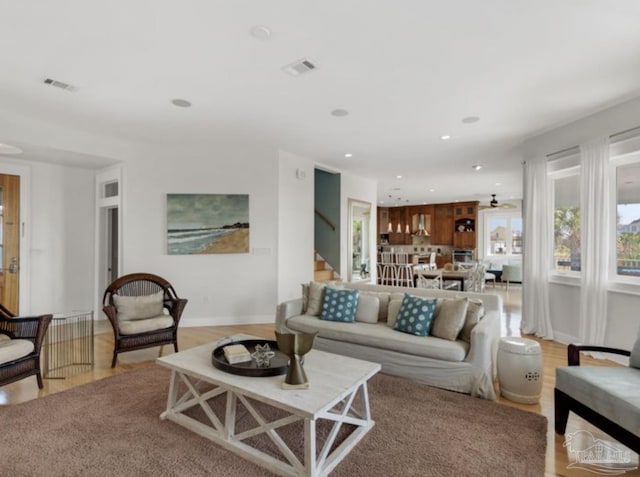 living room featuring light hardwood / wood-style floors