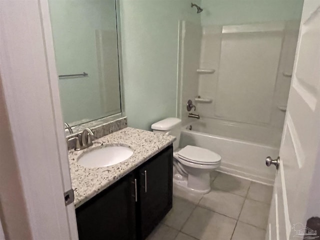 full bathroom with tile patterned flooring, vanity, shower / washtub combination, and toilet