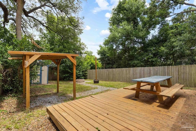 1010 W Lloyd St, Pensacola, FL 32501 - wooden terrace with a fenced backyard and outdoor dining space