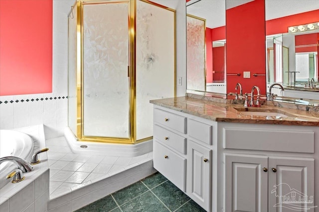 1280 Mahogany Mill Rd, Pensacola, FL 32507 - full bathroom with a shower stall, tile patterned floors, vanity, and a garden tub