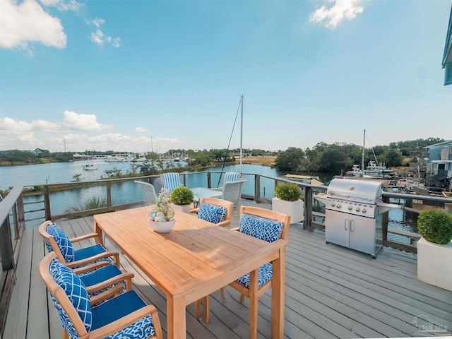 deck with a water view