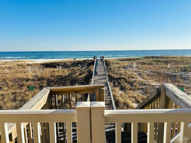 view of water feature with a view of the beach