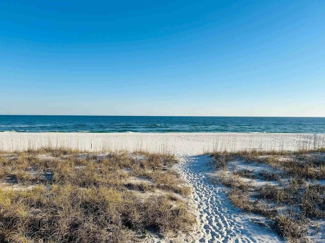 property view of water featuring a beach view