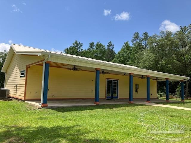5434 Lilac Ave, Milton, FL 32570 - rear view of property with ceiling fan, a yard, central air condition unit, and a patio area