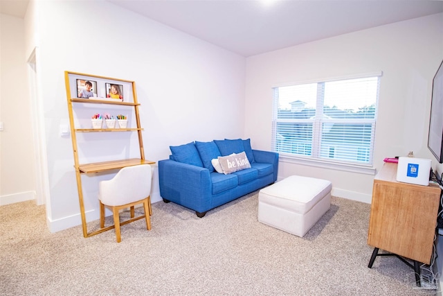living area featuring baseboards and carpet floors