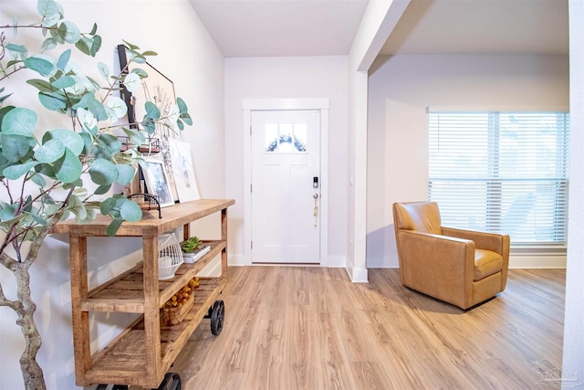 entryway featuring light wood-type flooring and baseboards