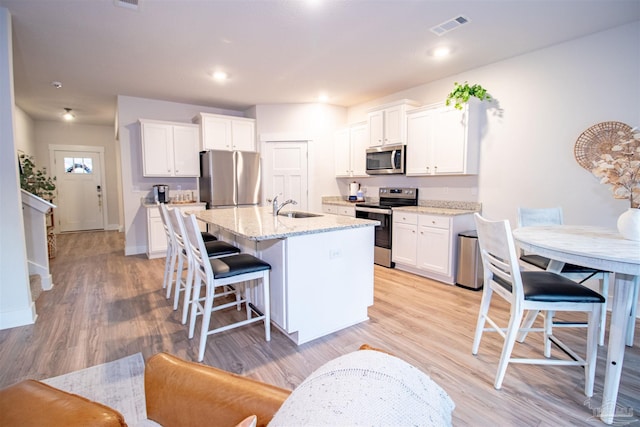 kitchen with white cabinets, visible vents, a sink, and appliances with stainless steel finishes