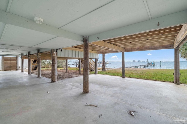 view of patio featuring a water view