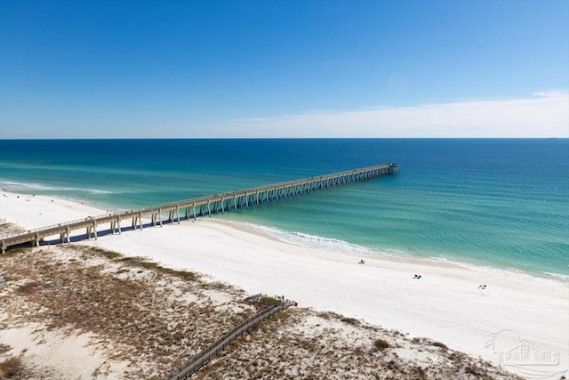 exterior space featuring a beach view