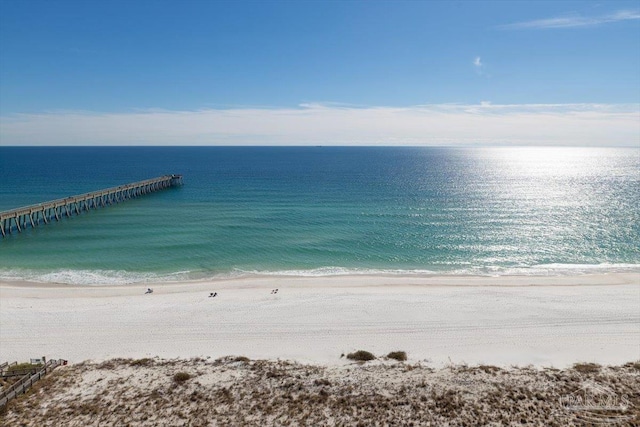 view of water feature featuring a beach view