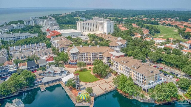 aerial view with a water view