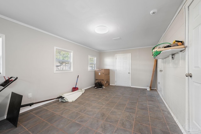 clothes washing area with crown molding