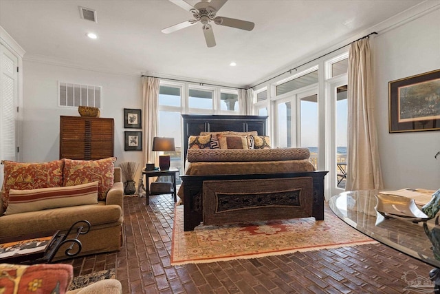 1220 State Highway 180, Gulf Shores, AL 36542 - bedroom with brick floors, access to outside, multiple windows, recessed lighting, and a ceiling fan