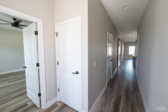 9901 Raymar St Unit A, Pensacola, FL 32534 - hall featuring baseboards, recessed lighting, and wood finished floors