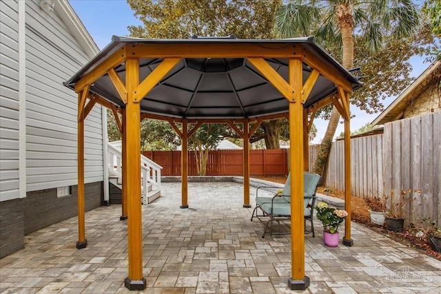 view of patio / terrace featuring a gazebo