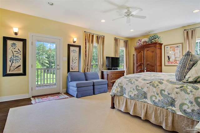 607 Goodwill Cir, Silas, AL 36919 - bedroom with access to exterior, multiple windows, baseboards, recessed lighting, and a ceiling fan