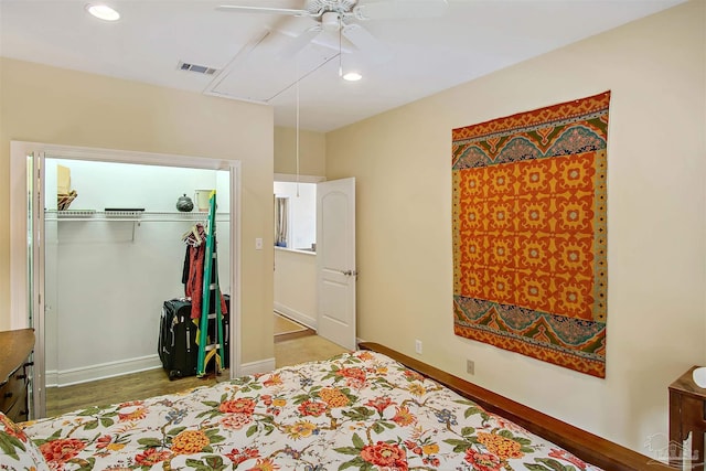 607 Goodwill Cir, Silas, AL 36919 - bedroom featuring attic access, recessed lighting, a closet, baseboards, and a ceiling fan