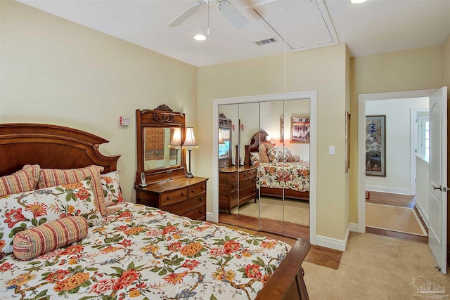 607 Goodwill Cir, Silas, AL 36919 - bedroom with attic access, a closet, carpet, ceiling fan, and baseboards