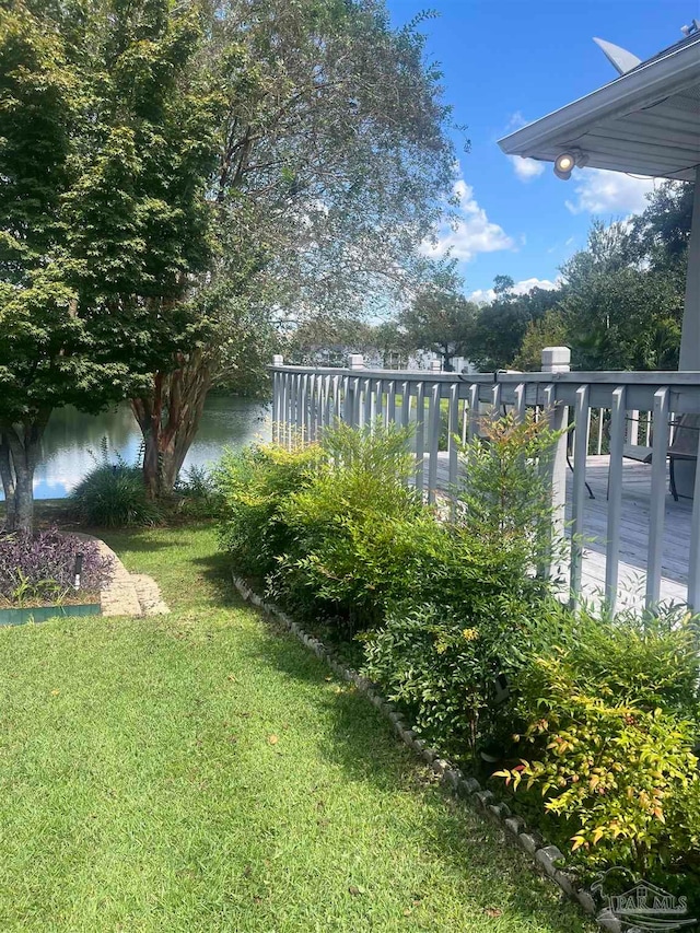 view of yard with a water view