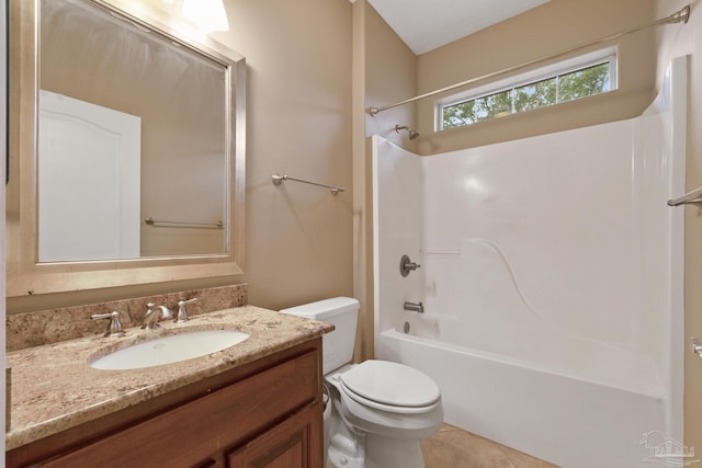 full bathroom with toilet, shower / bathtub combination, and vanity