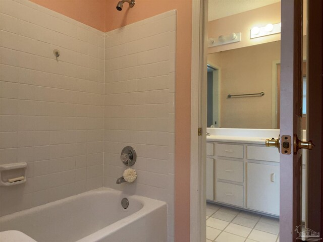 full bathroom with vanity, tile patterned floors, and bathtub / shower combination