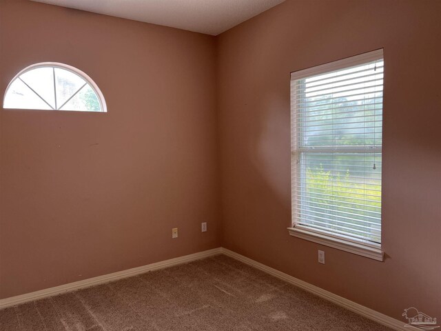 carpeted spare room with baseboards