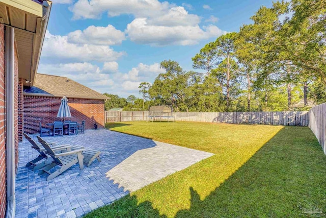 view of yard with a patio area and a trampoline