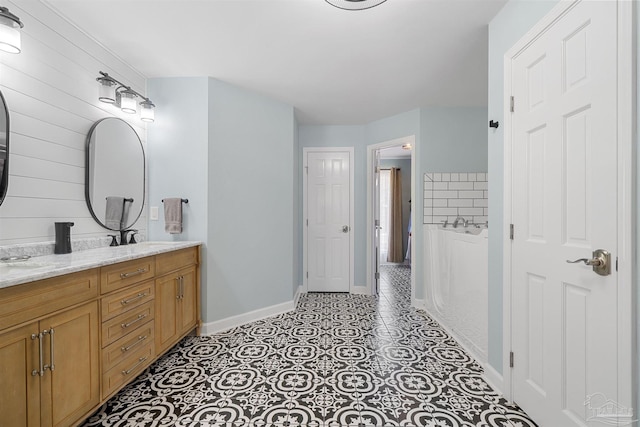 1933 Eagle Ln, Navarre, FL 32566 - full bath featuring double vanity and wood walls