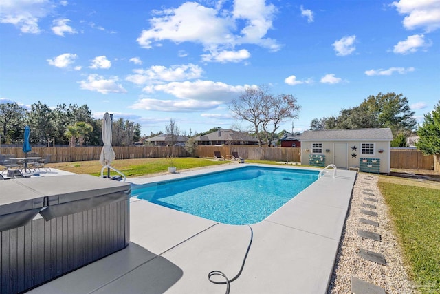 1933 Eagle Ln, Navarre, FL 32566 - view of swimming pool with a patio, a fenced backyard, and an outbuilding