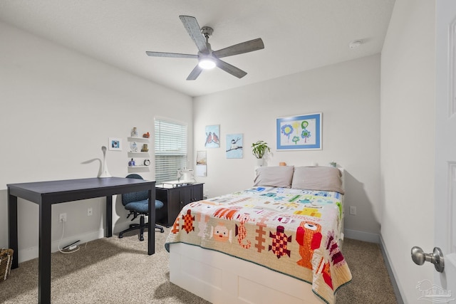 bedroom with carpet floors and ceiling fan