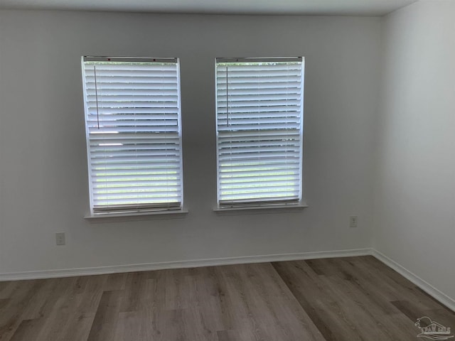 empty room with baseboards, a wealth of natural light, and wood finished floors
