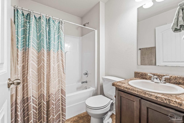 full bathroom with vanity, toilet, and shower / tub combo