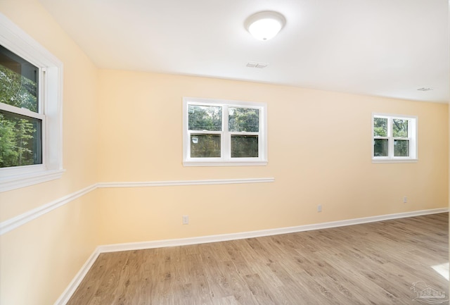 empty room featuring plenty of natural light and light hardwood / wood-style floors