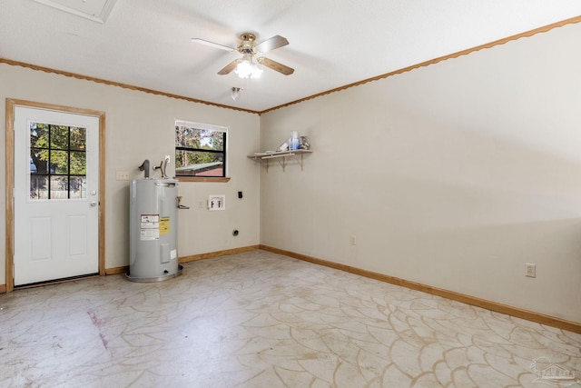 washroom with electric dryer hookup, electric water heater, washer hookup, and plenty of natural light