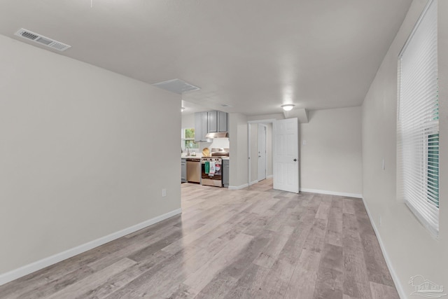 unfurnished living room with light hardwood / wood-style flooring