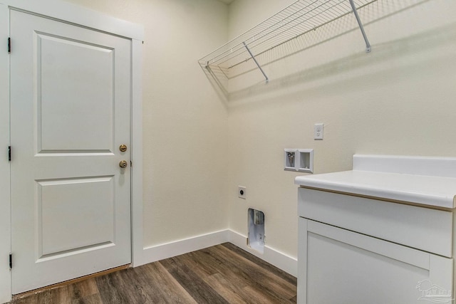 laundry area with dark hardwood / wood-style flooring, hookup for a washing machine, and electric dryer hookup