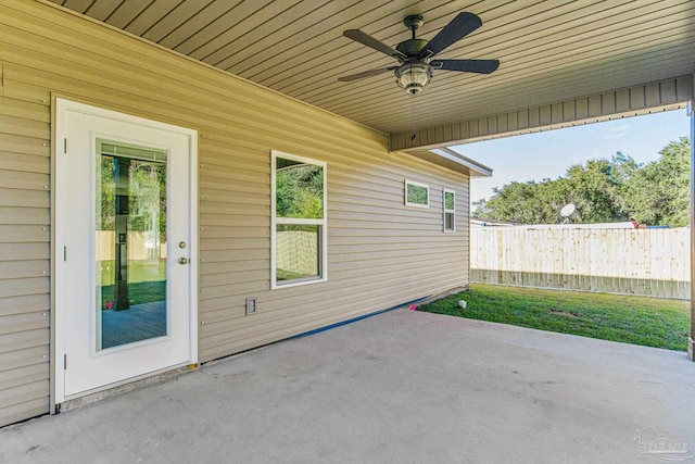 view of patio / terrace featuring ceiling fan