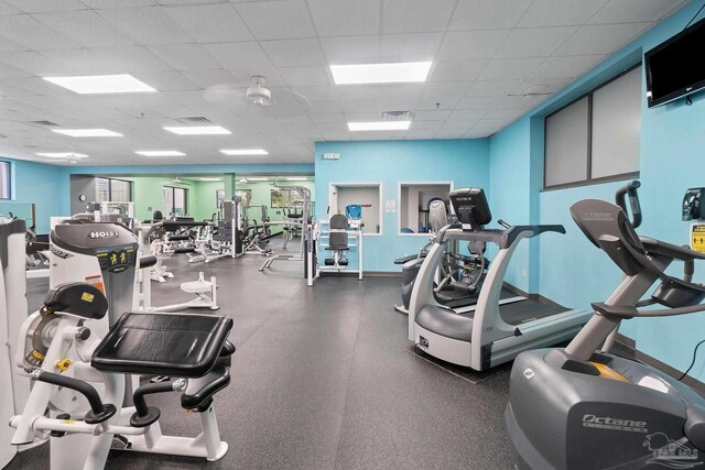 7008 Turnberry Cir, Navarre, FL 32566 - gym with a paneled ceiling and visible vents
