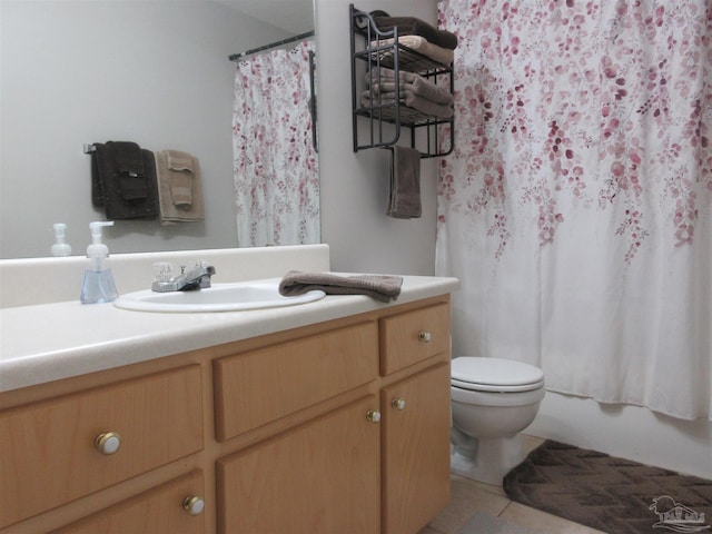 full bathroom with vanity, toilet, and shower / tub combo with curtain