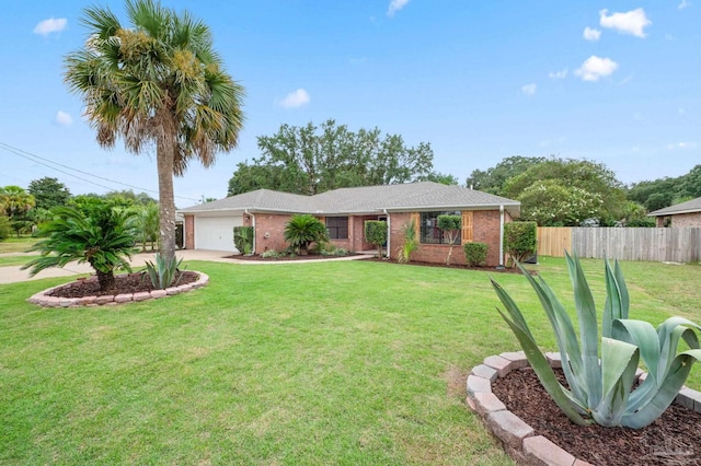 single story home with a garage and a front yard