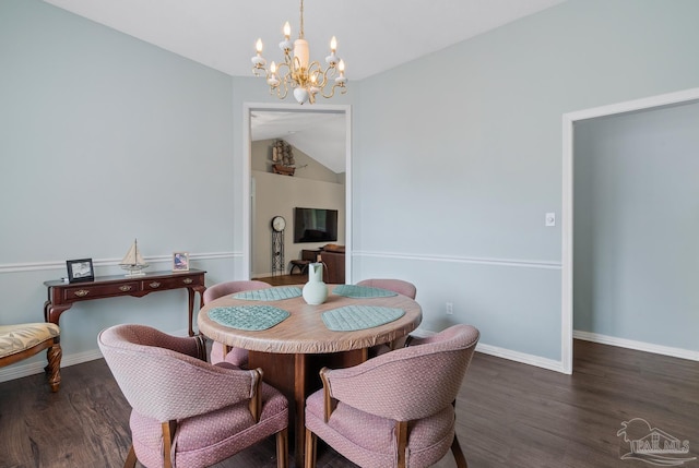 10738 Magnolia Ln, Lillian, AL 36549 - dining area with baseboards, lofted ceiling, wood finished floors, and a chandelier