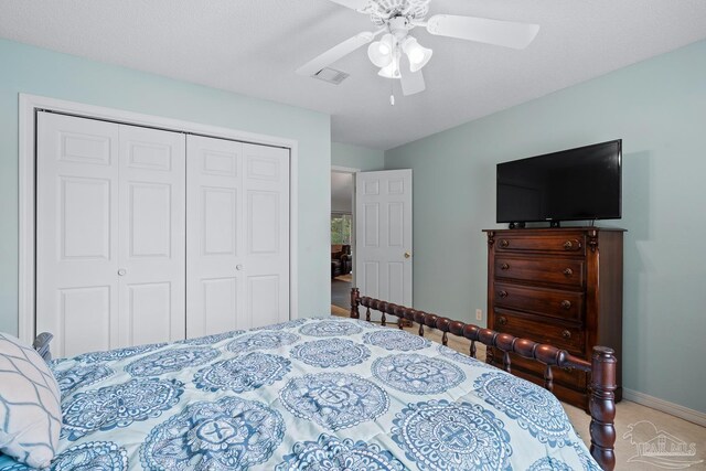 10738 Magnolia Ln, Lillian, AL 36549 - bedroom with a closet, baseboards, visible vents, and a ceiling fan