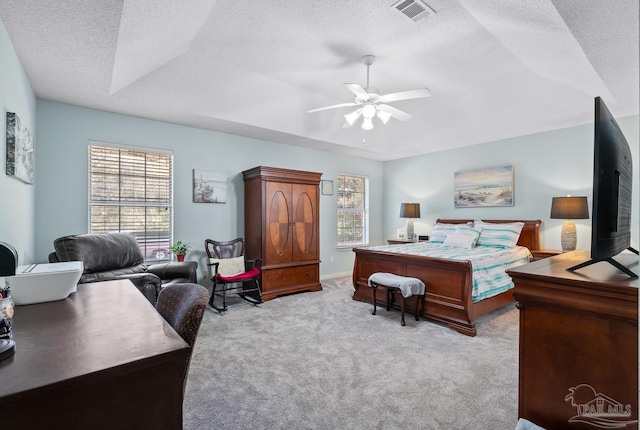 10738 Magnolia Ln, Lillian, AL 36549 - carpeted bedroom featuring a raised ceiling, multiple windows, visible vents, and a textured ceiling